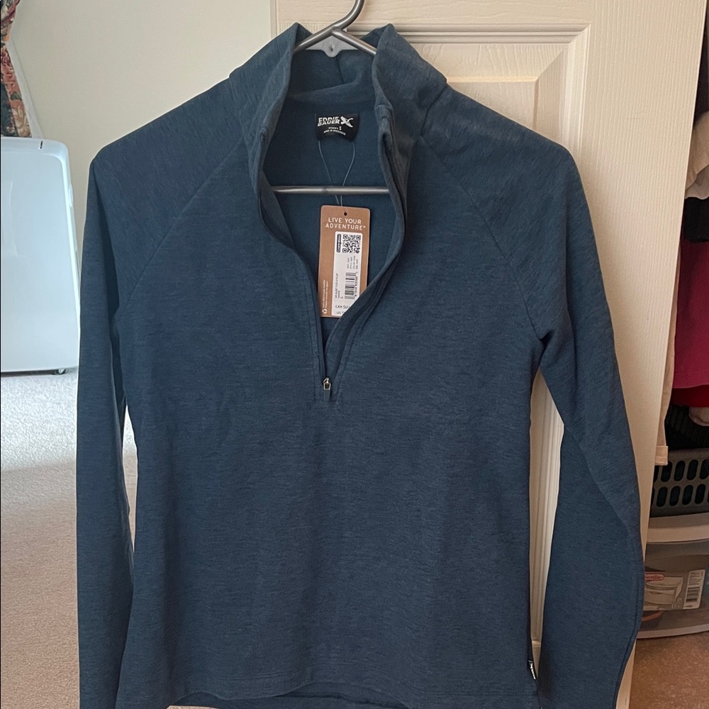 2/$50 final sale Eddie Bauer Navy Blue Quarter-Zip Cowl Pullover